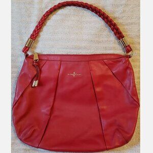 Cole Haan Red Adele Pleated Braided Hobo Shoulder Leather Bag